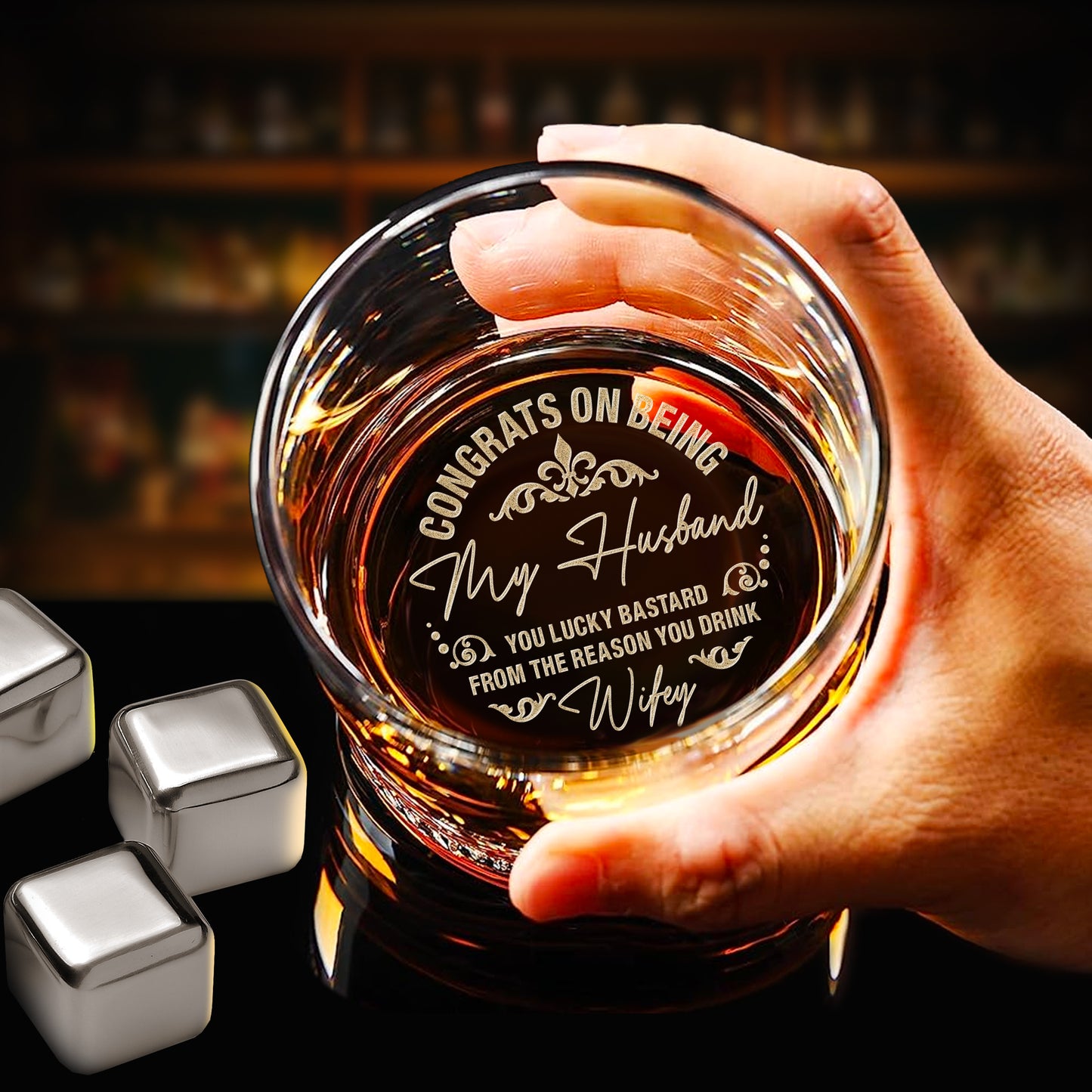Congrats On Being My Husband Personalized Whiskey Glass