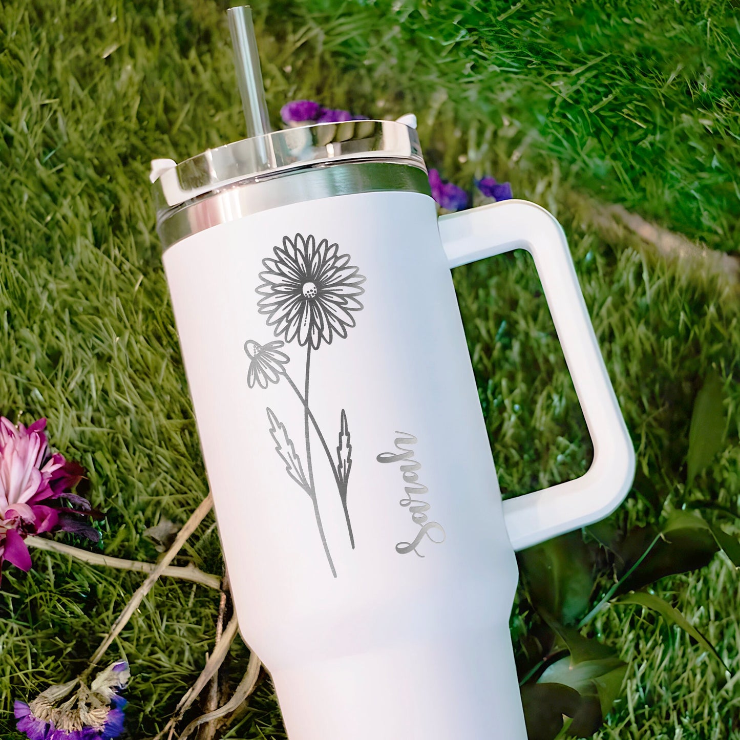 Custom Birth Flowers 40 oz Tumbler With Handle
