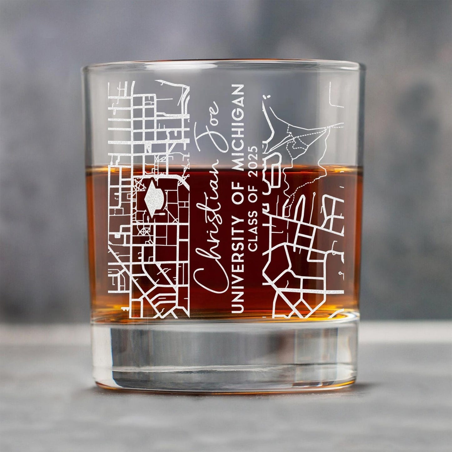 Custom Campus Map Graduation Whiskey Glass - 11 oz