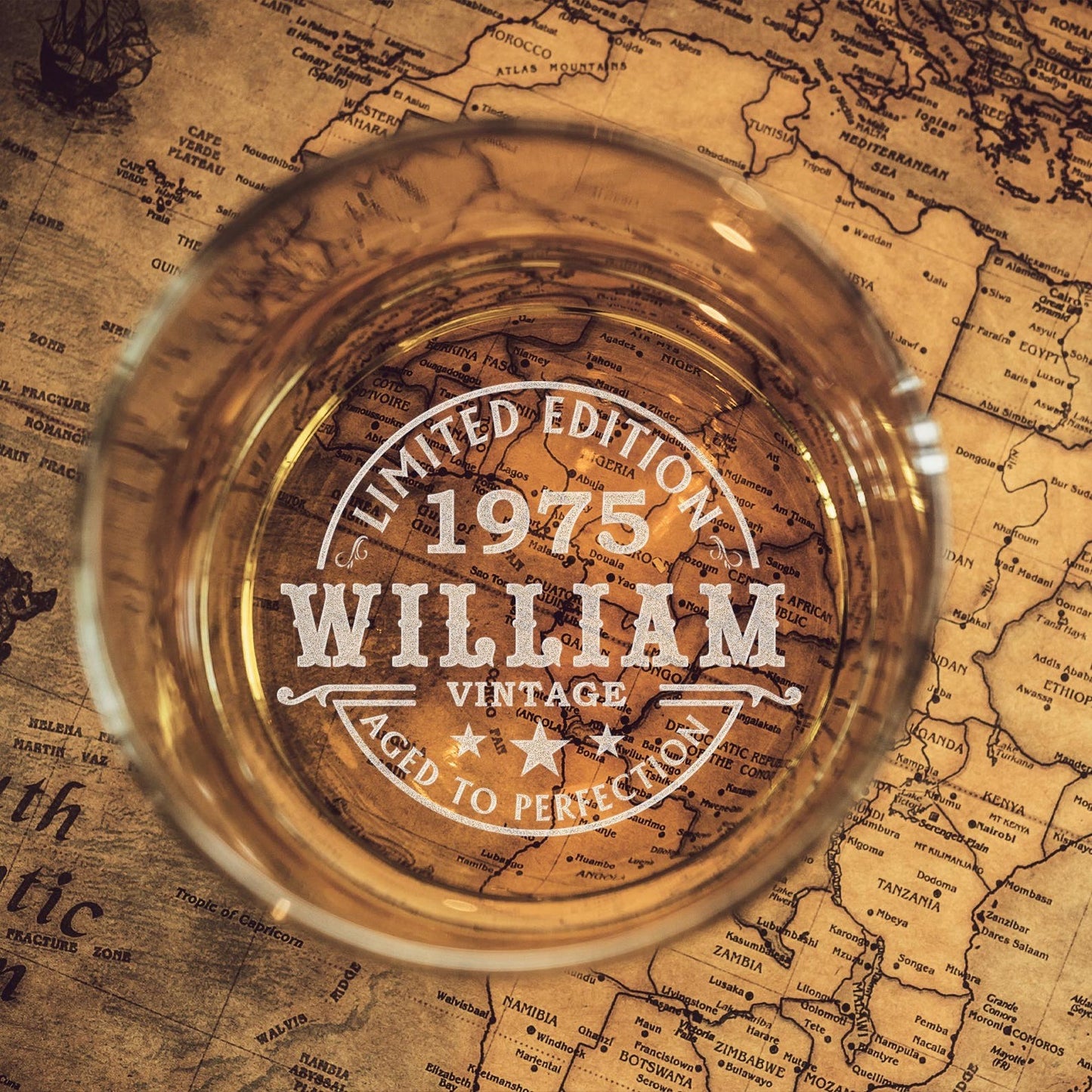 Custom 50th Birthday Whiskey Glass - bottom engraved bourbon glass for men, 11 oz