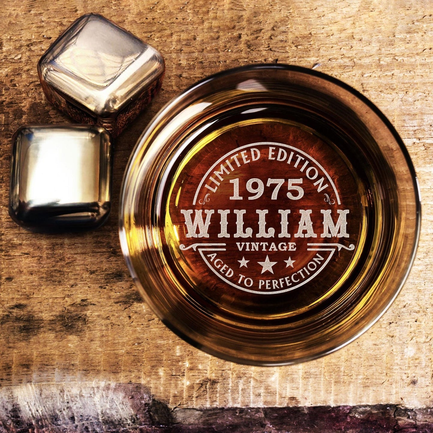 Custom 50th Birthday Whiskey Glass - bottom engraved bourbon glass for men, 11 oz