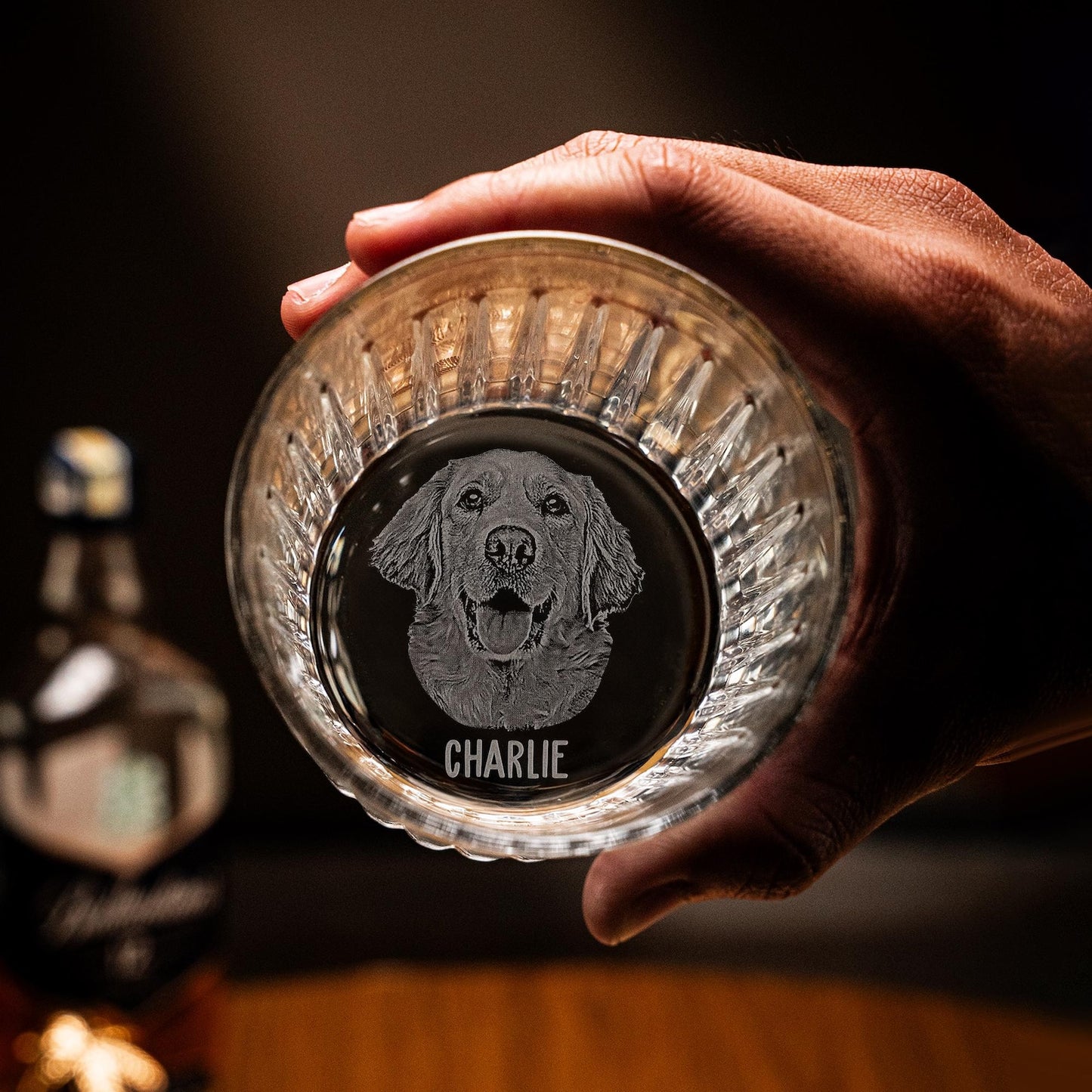 Custom Engraved Dog Crystal Whiskey Glass Bottom