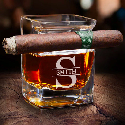 Custom Monogram Cigar Holder Whiskey Glass, gift for groomsmen