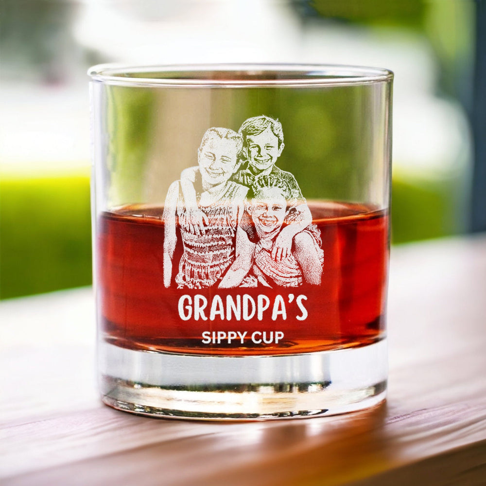 custom whiskey glass with photo - laser engraved