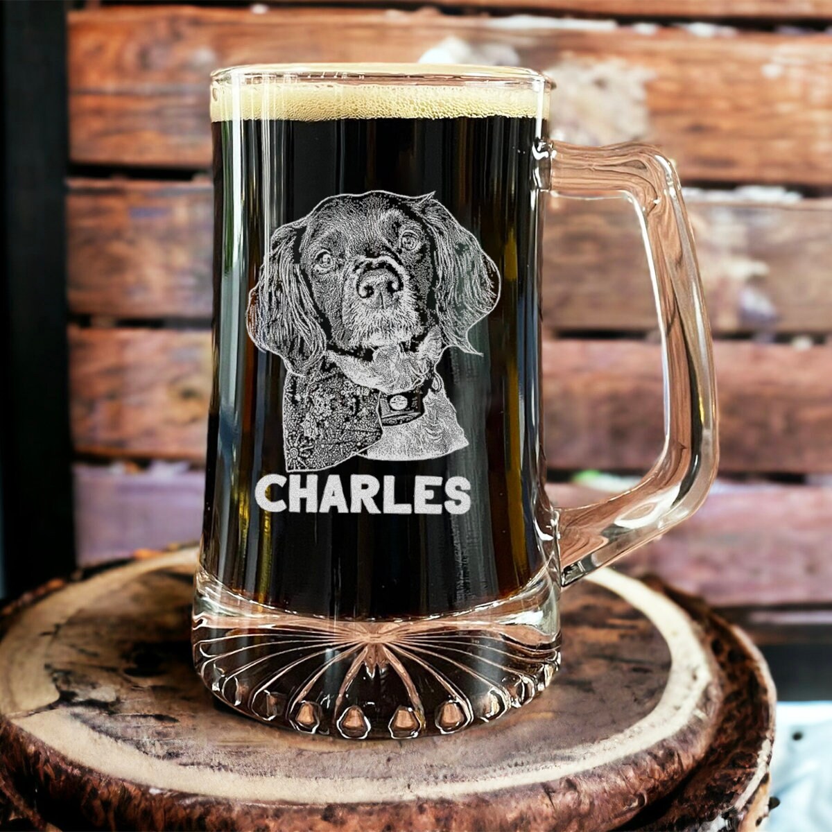 Dog Photo Personalized Beer Glass with Handle - 19 oz