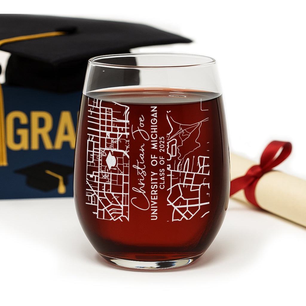 Custom Campus Map Graduation Wine Glass