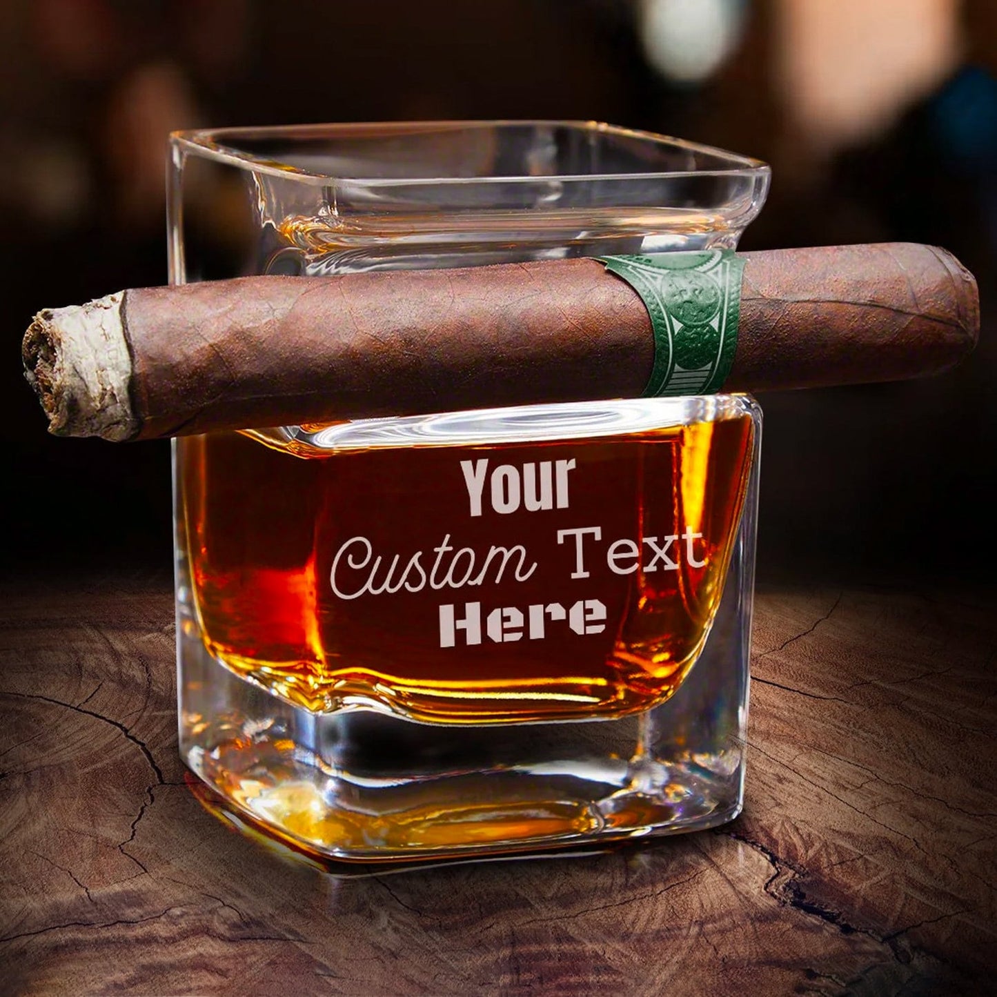 Personalized Cigar Holder Whiskey Glass