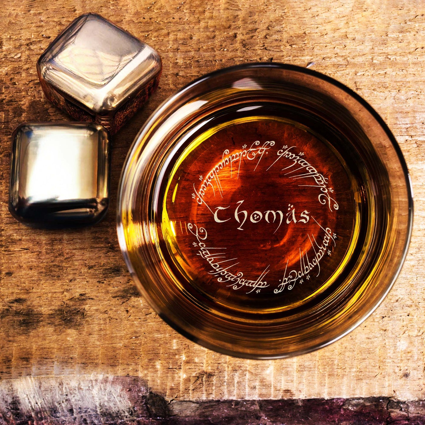 Personalized One Ring Whiskey Glass - bottom engraved