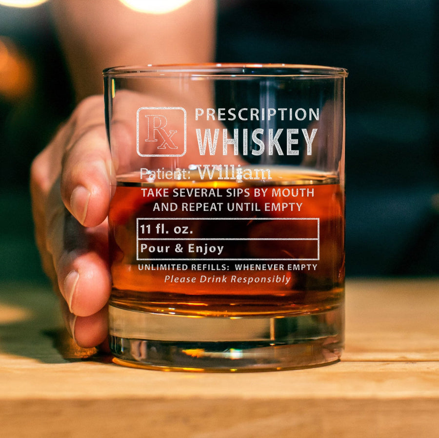 Personalized Prescription Engraved Whiskey Glass 11 oz Gift for Men