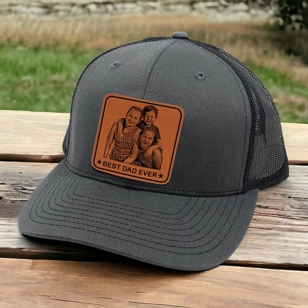 Personalized Trucker Hat with Photo Engraved - black