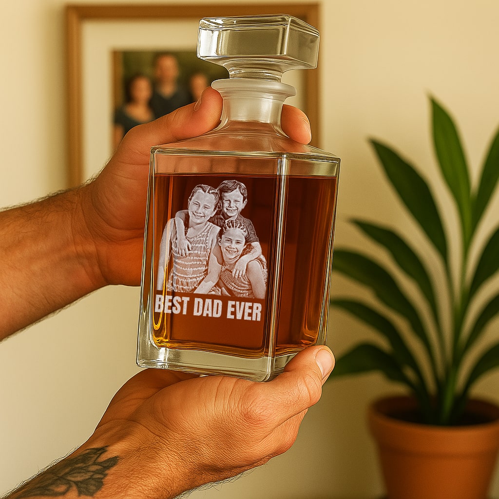 Photo Engraved Personalized Whiskey Decanter, 24 oz whiskey bottle