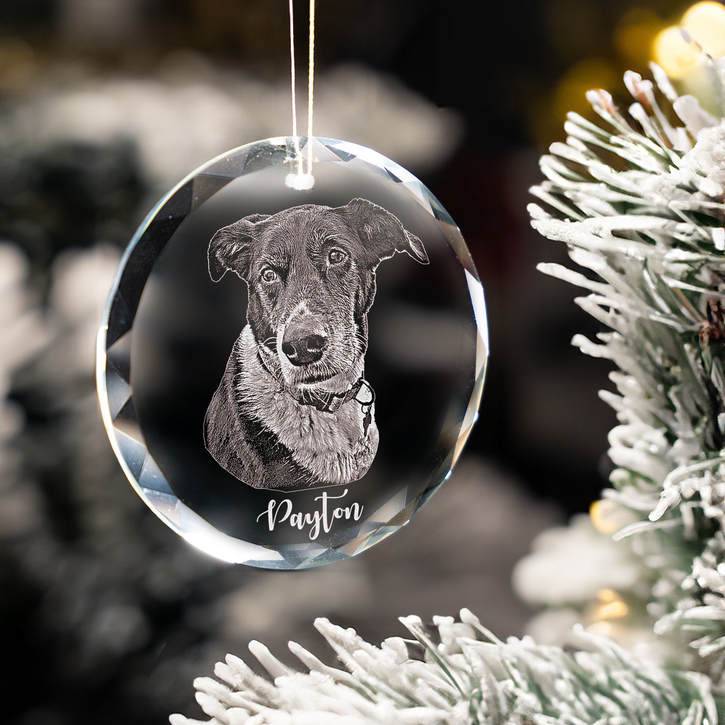 Personalized Dog Photo Glass Ornament Engraved