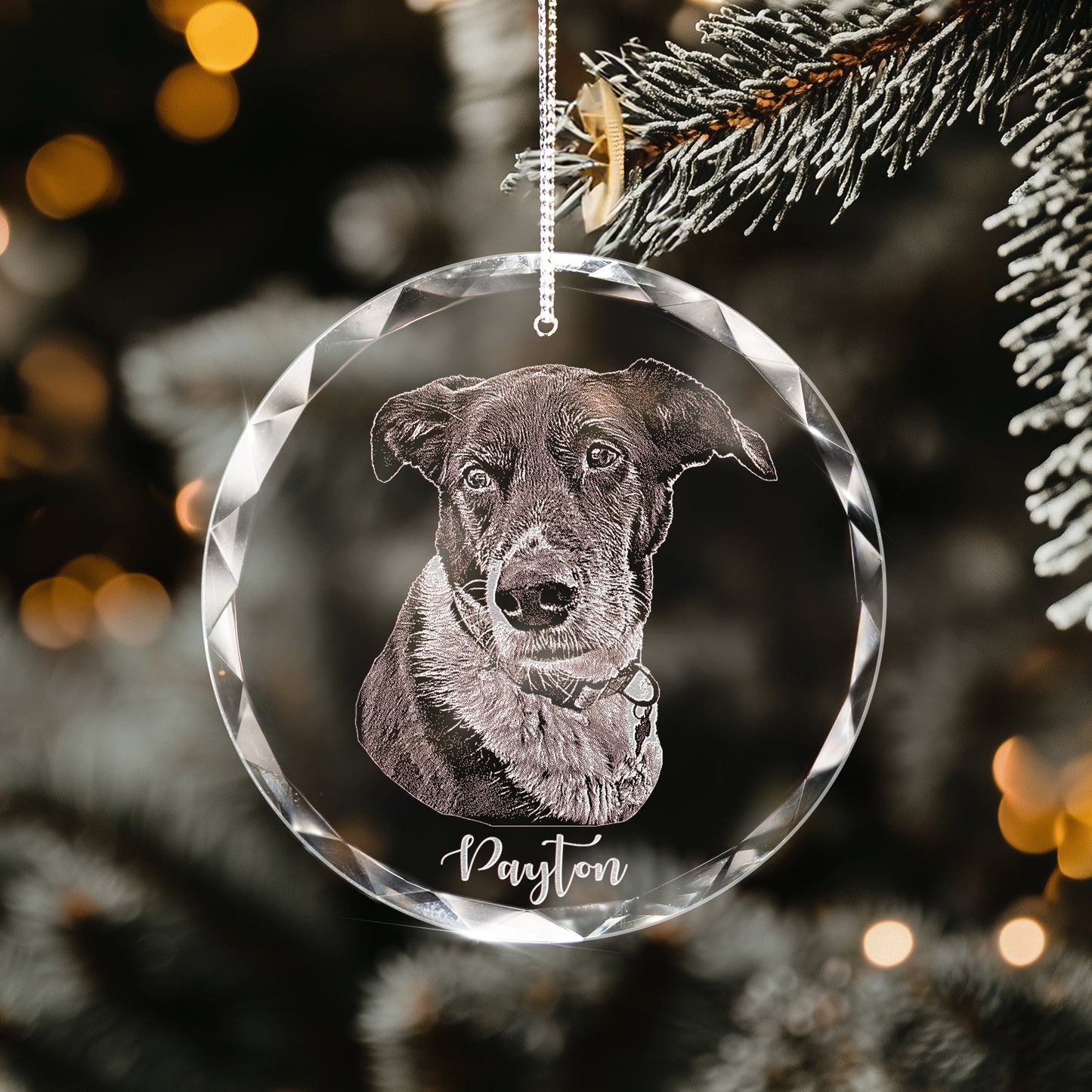 Personalized Dog Photo Glass Ornament Engraved