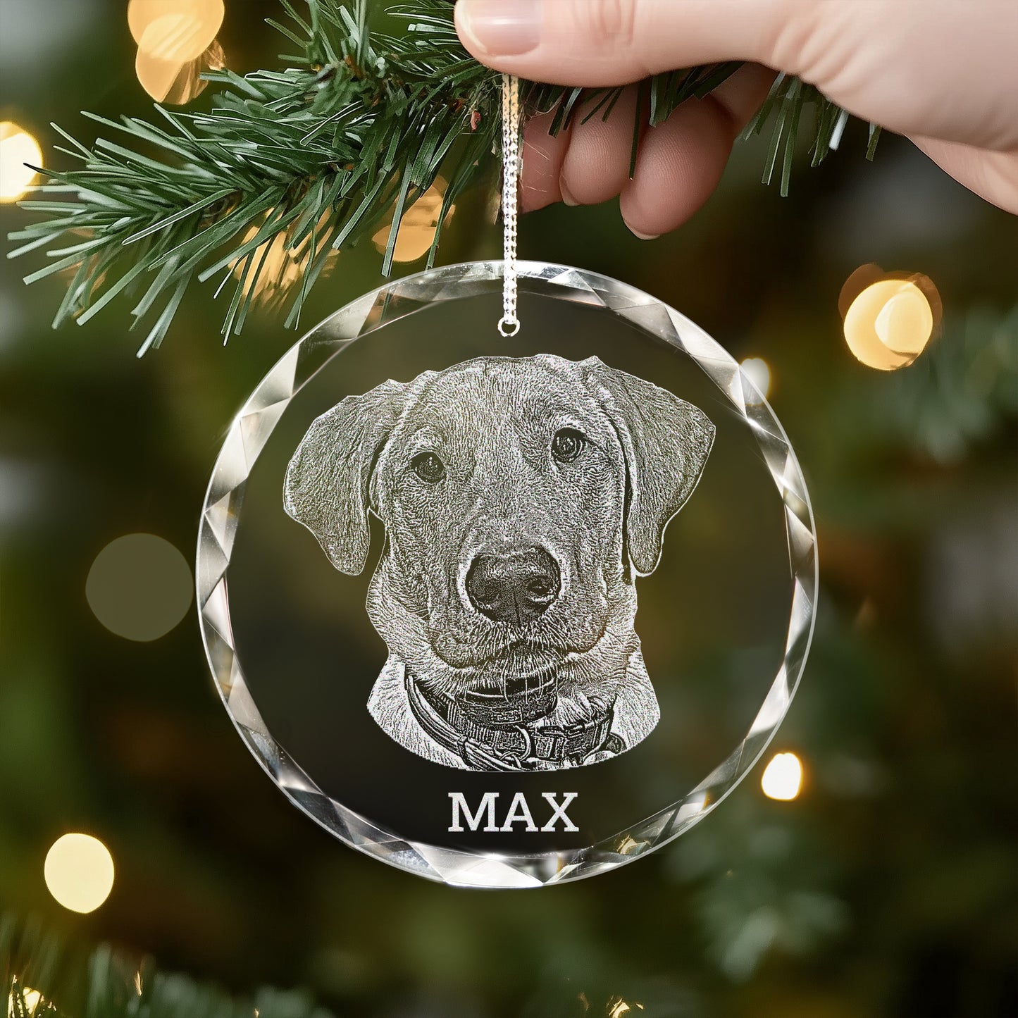 Personalized Dog Photo Glass Ornament Engraved