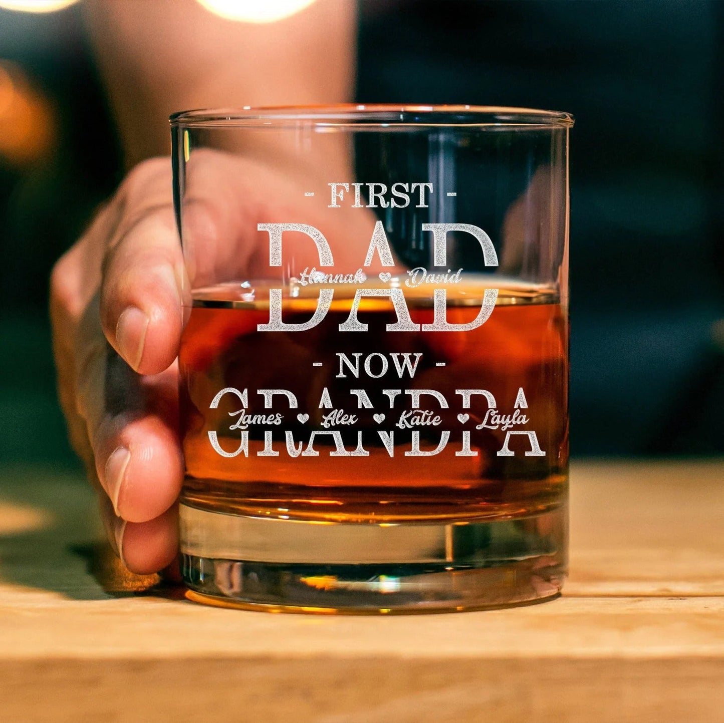 customized whiskey glass first dad now grandpa