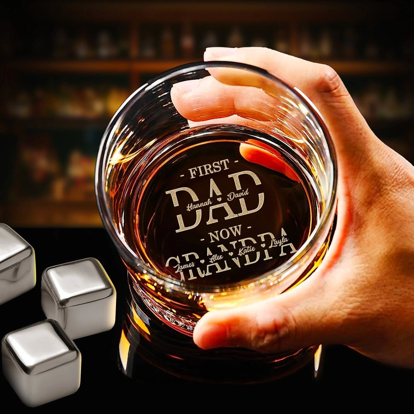 engravable whiskey glasses first dad now grandpa