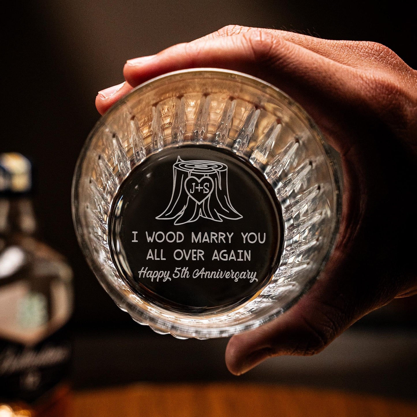 I Wood Marry You Again Personalized Whiskey Glass perfect for wedding anniversary gifts for couple