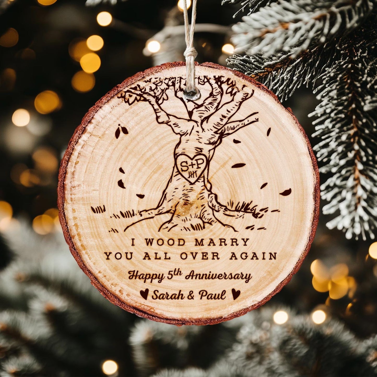 I Wood Marry You All Over Again Personalized Ornament as a romantic 5 year anniversary gift