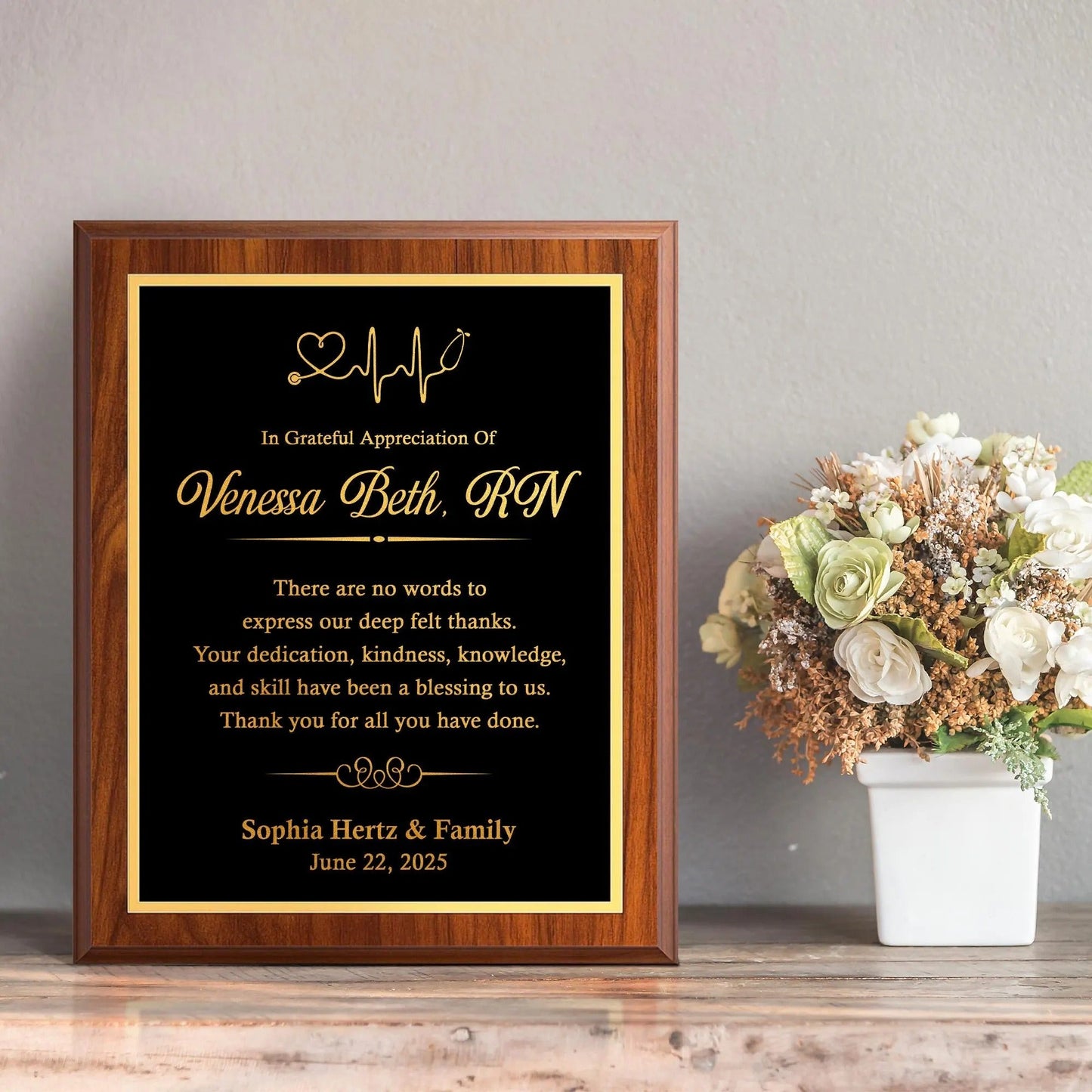 Gift ideas for National Nurses Day featuring Nurse Appreciation Custom Plaque with custom message