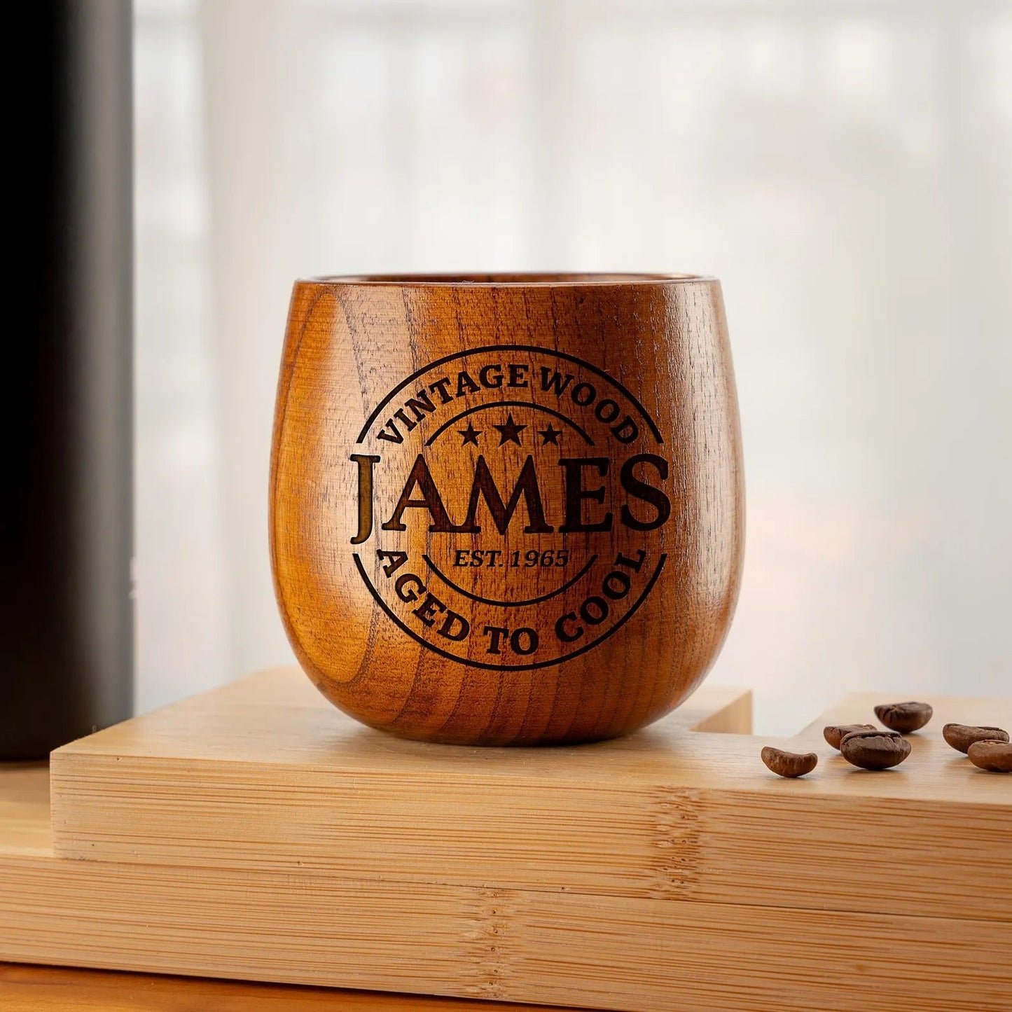 Vintage gifts for men include personalized wooden whiskey glasses for special milestones