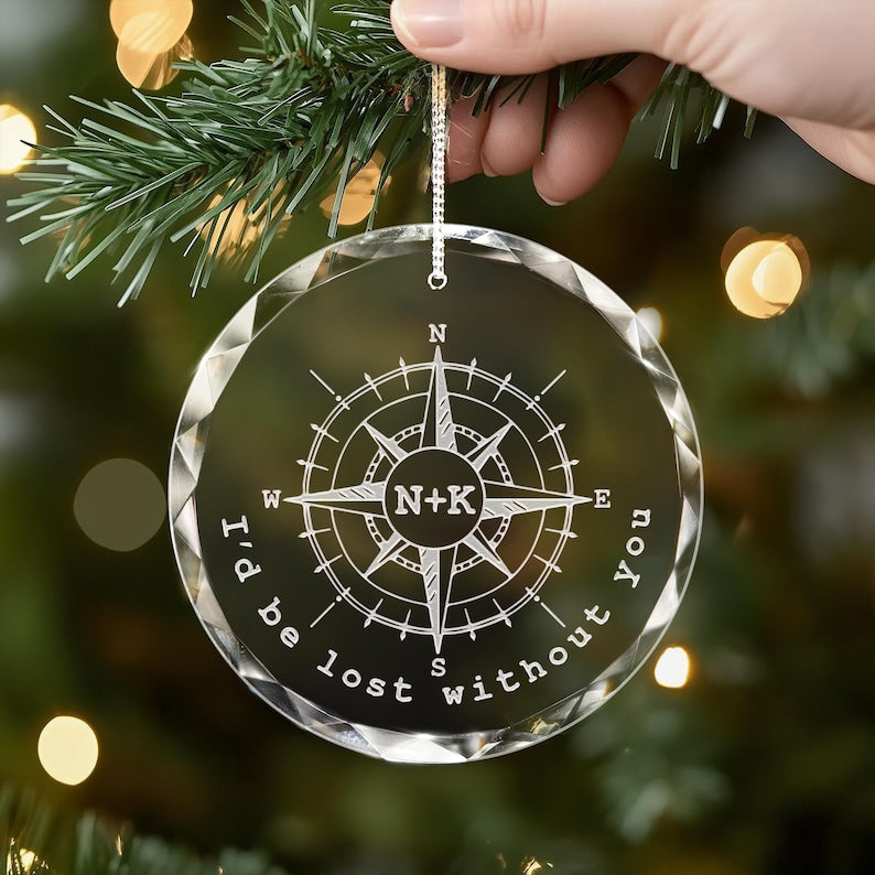 Engraved christmas ornaments featuring a Personalized Anniversary Compass Ornament for holidays