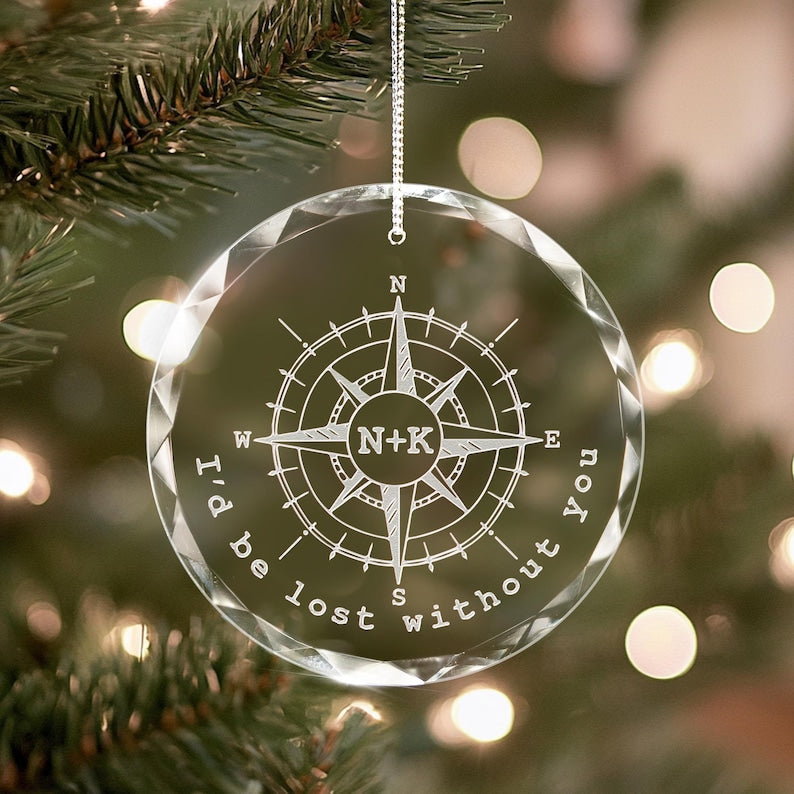 Engraved anniversary gifts including a Personalized Anniversary Compass Ornament for special occasions