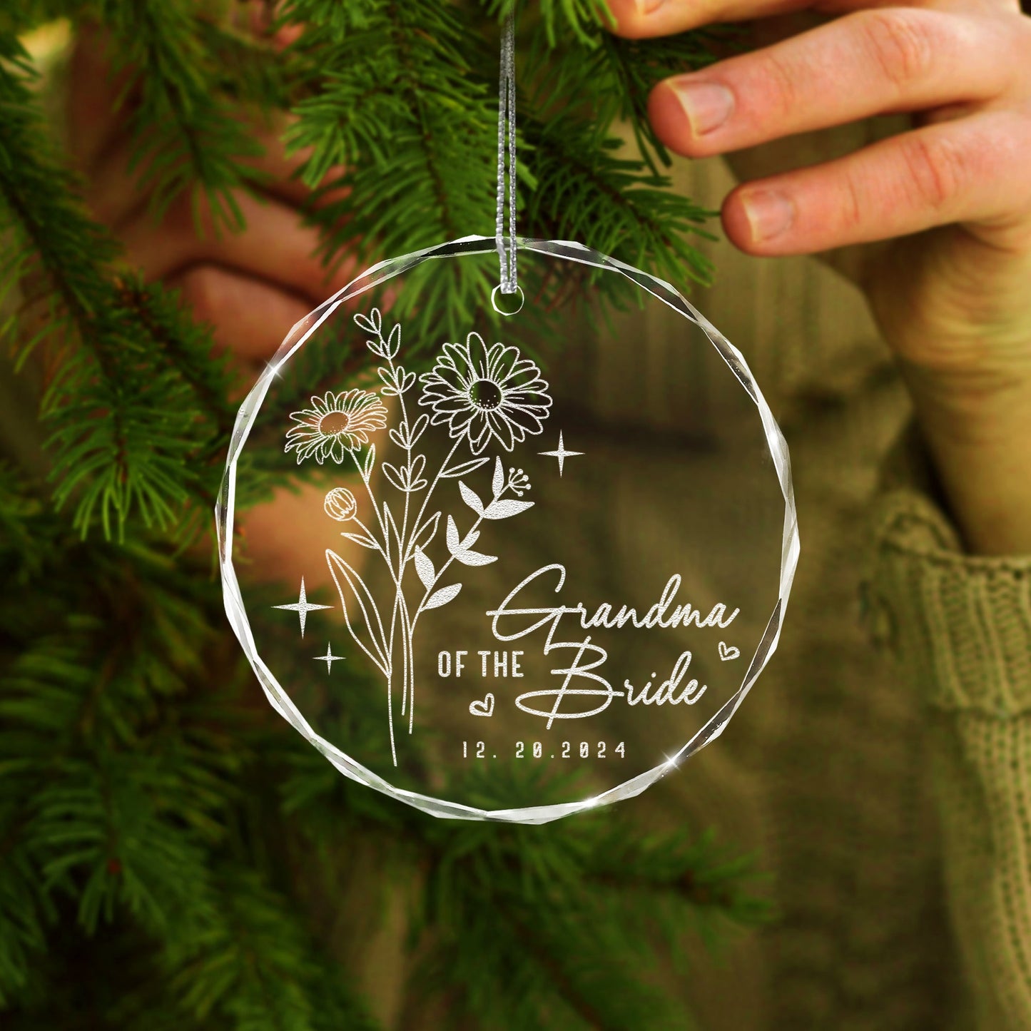 Luxury Personalized Birth Flower Wedding Glass Ornament showcased as elegant mother of the bride gifts