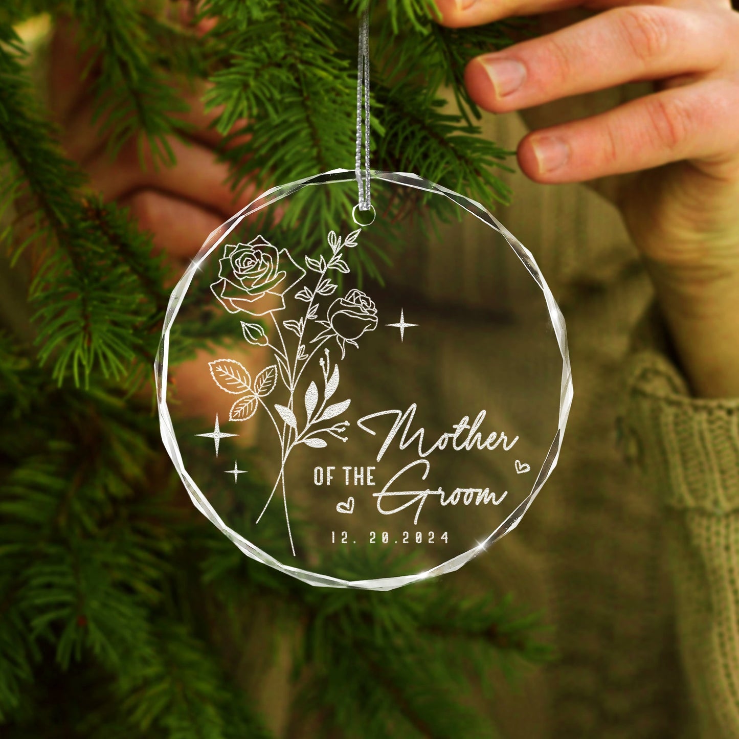 Handmade Personalized Birth Flower Wedding Glass Ornament ideal for personalized wedding christmas ornaments