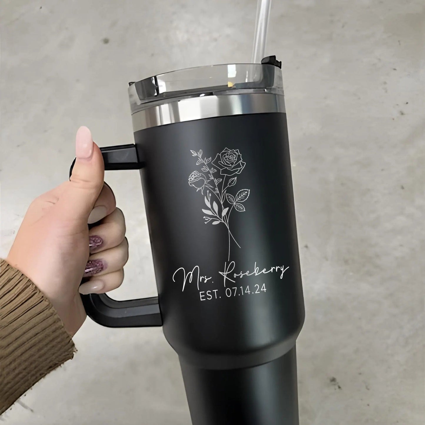 Engagement celebration gifts like personalized tumblers for the future bride