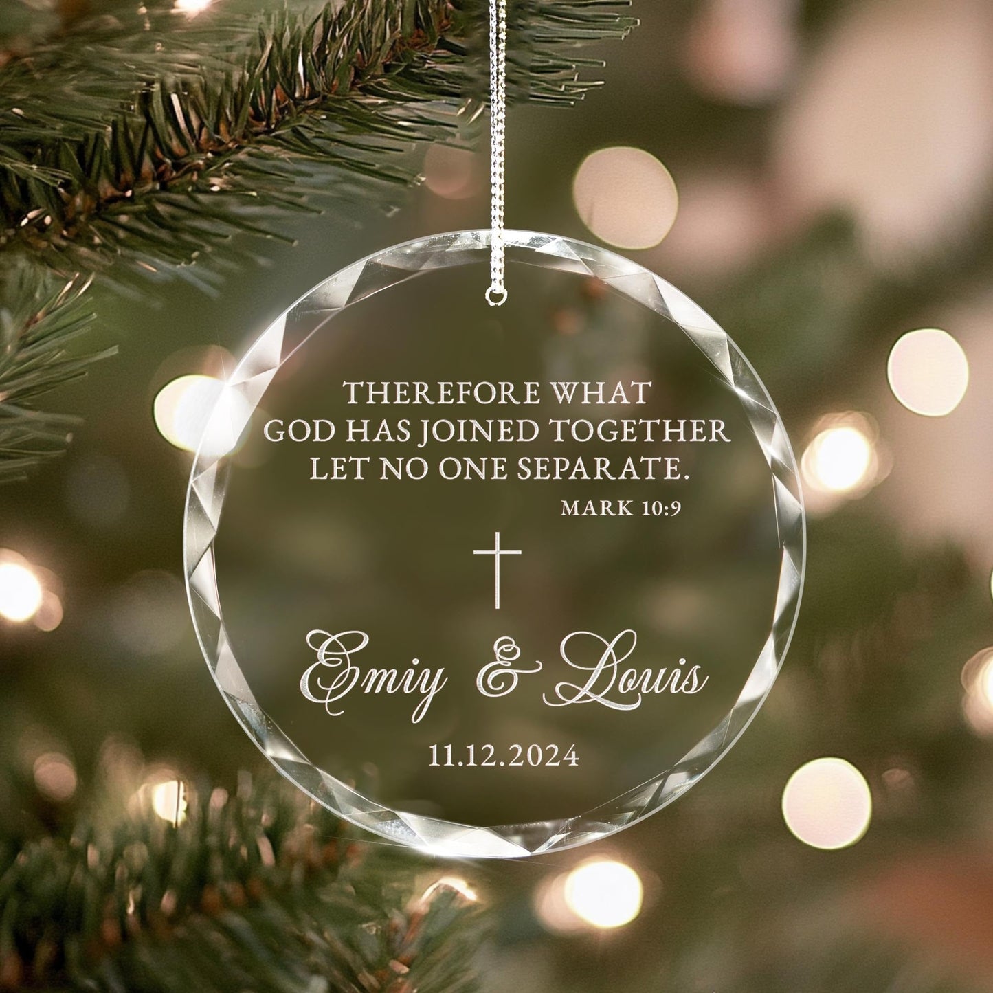 Personalized Christian Wedding Glass Ornament as meaningful christian wedding gifts for newlyweds