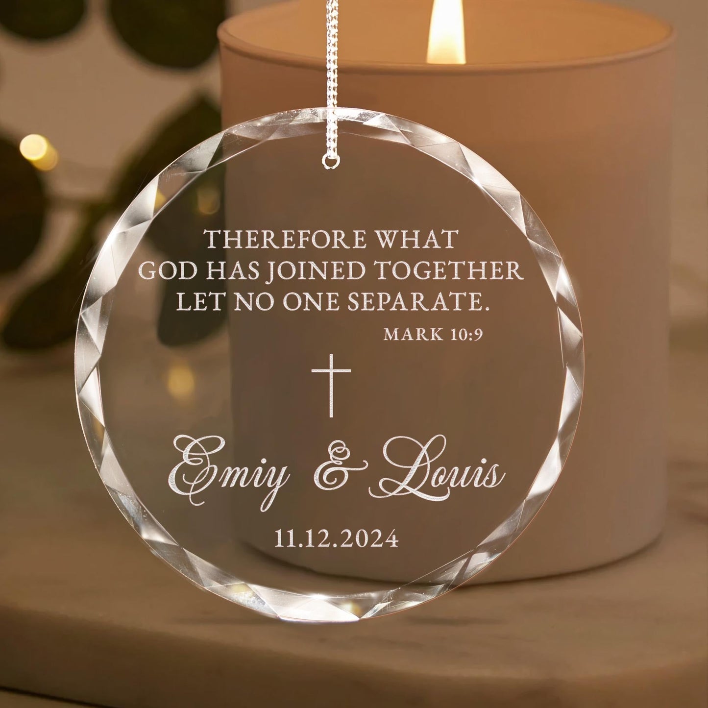First Christmas married gifts include elegant Christian wedding glass ornaments
