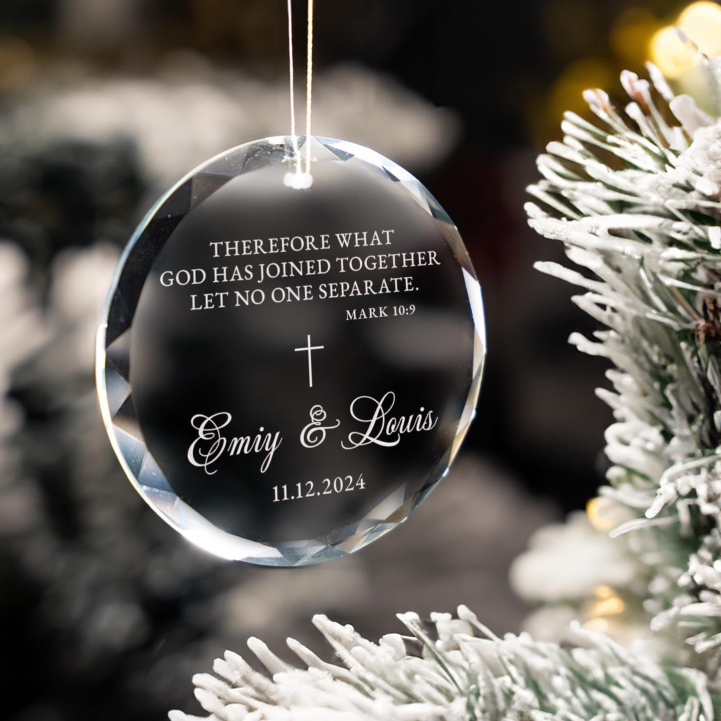 Christmas ornament for newlyweds designed as personalized wedding Christmas keepsake