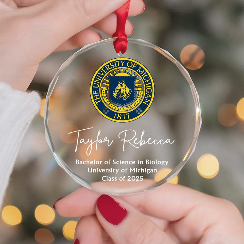 Personalized College Logo Graduation Glass Ornament