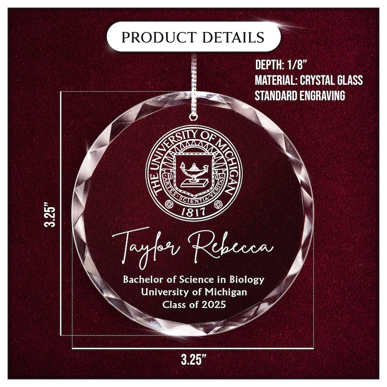 A beautiful university ornament, this Personalized College Logo Graduation Glass Ornament is a lasting memento of their achievement.