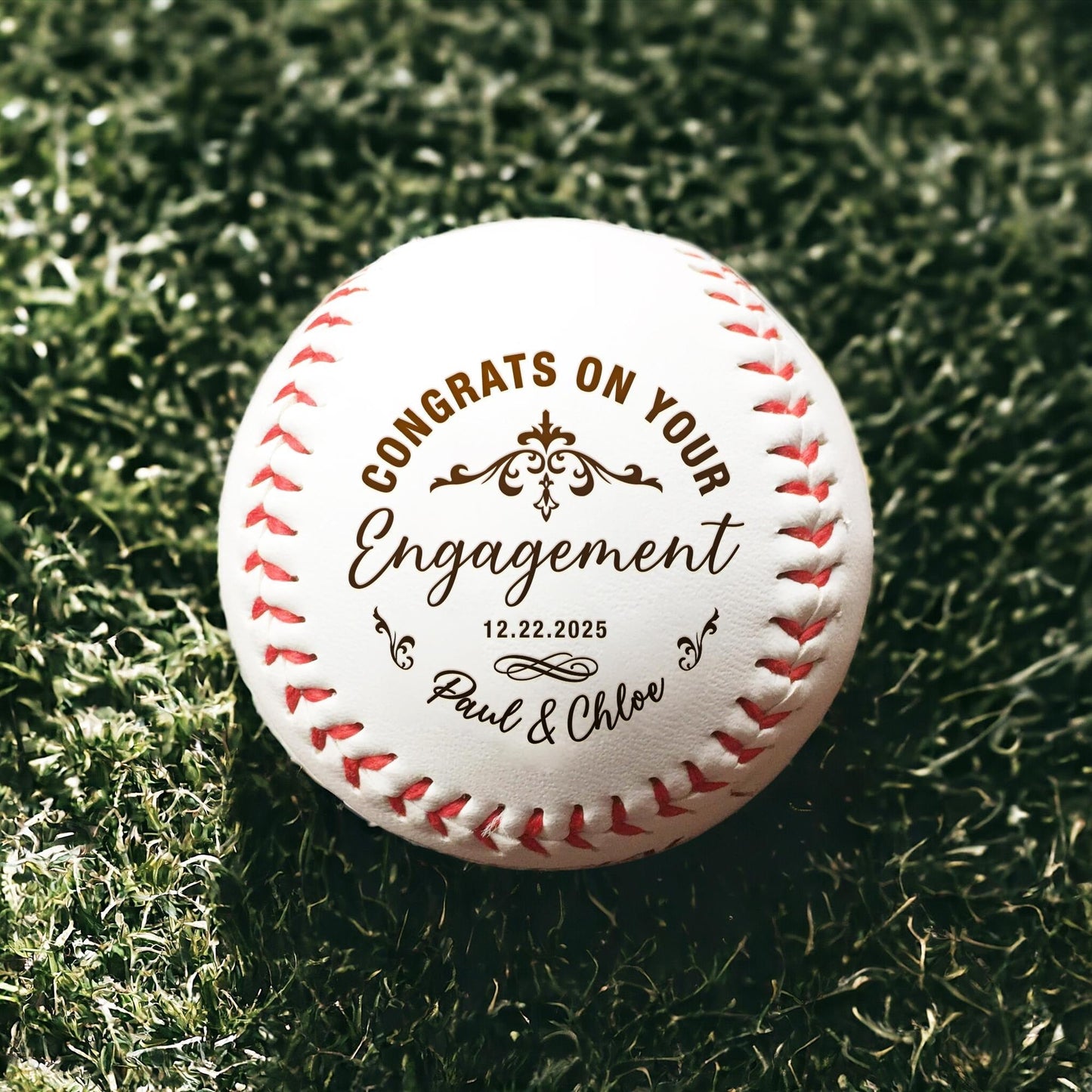Engagement celebration gifts made special with personalized baseball keepsake