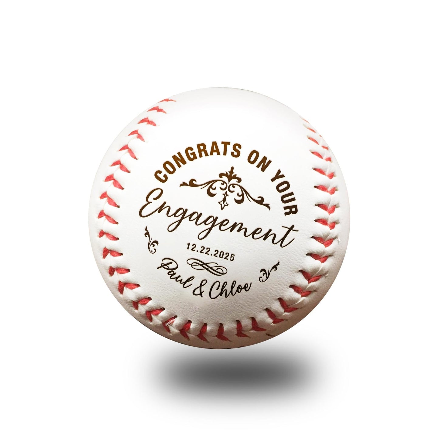 Personalized baseball designed as a fun and meaningful congrats on engagement gift