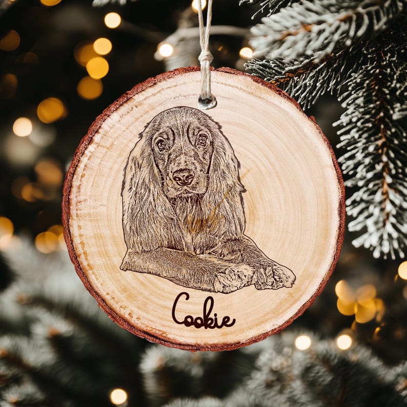 This personalized pet ornament, a Personalized Dog Photo Wooden Ornament, is a custom engraved Christmas ornament for any dog lover.