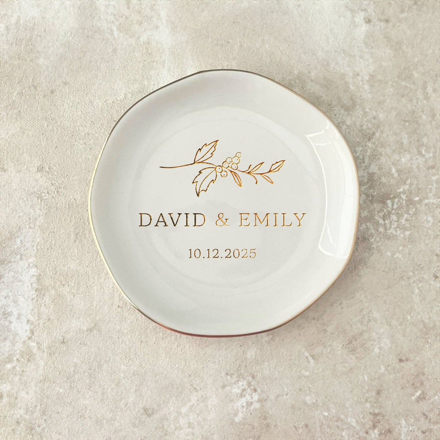 Engagement gifts for couples like personalized ring dishes with initials and date