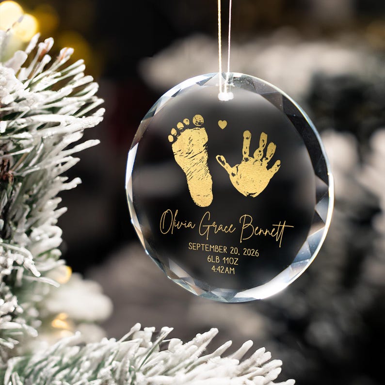 This personalized glass ornament, a Personalized First Christmas Glass Ornament, is a wonderful birth announcement ornament and gift.