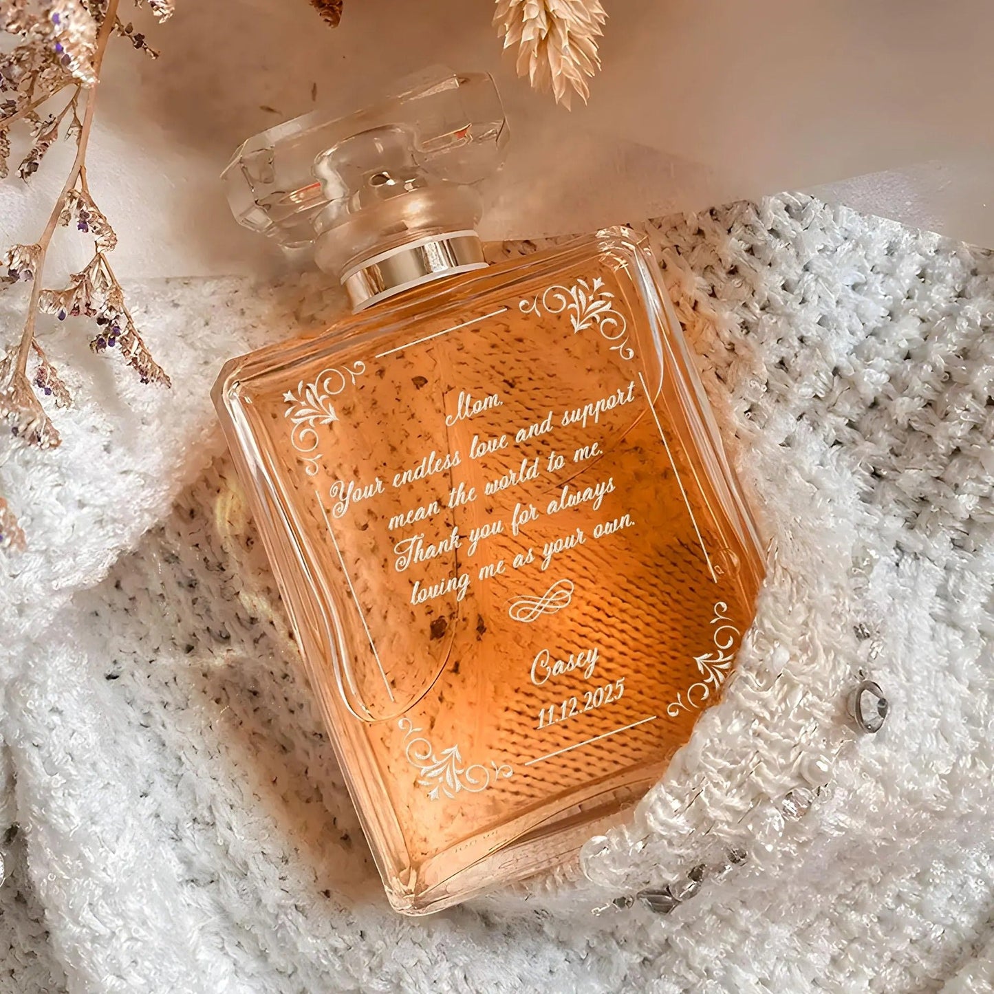 Elegant Personalized Glass Perfume Bottle for Mom crafted as timeless mother of the groom gifts and wedding gift for mom