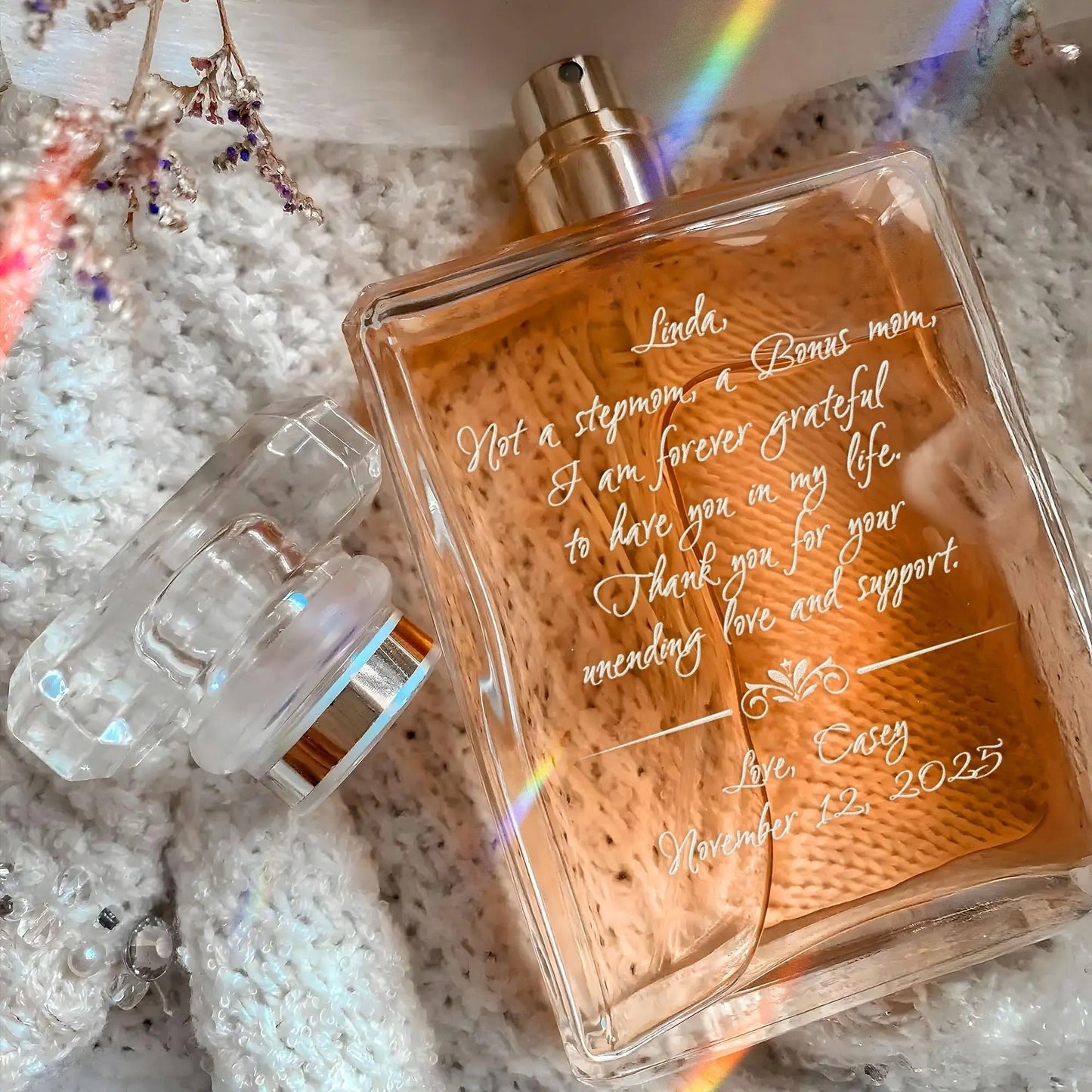 Unique Personalized Glass Perfume Bottle for Stepmom ideal as engraved perfume bottle and gifts for step mom