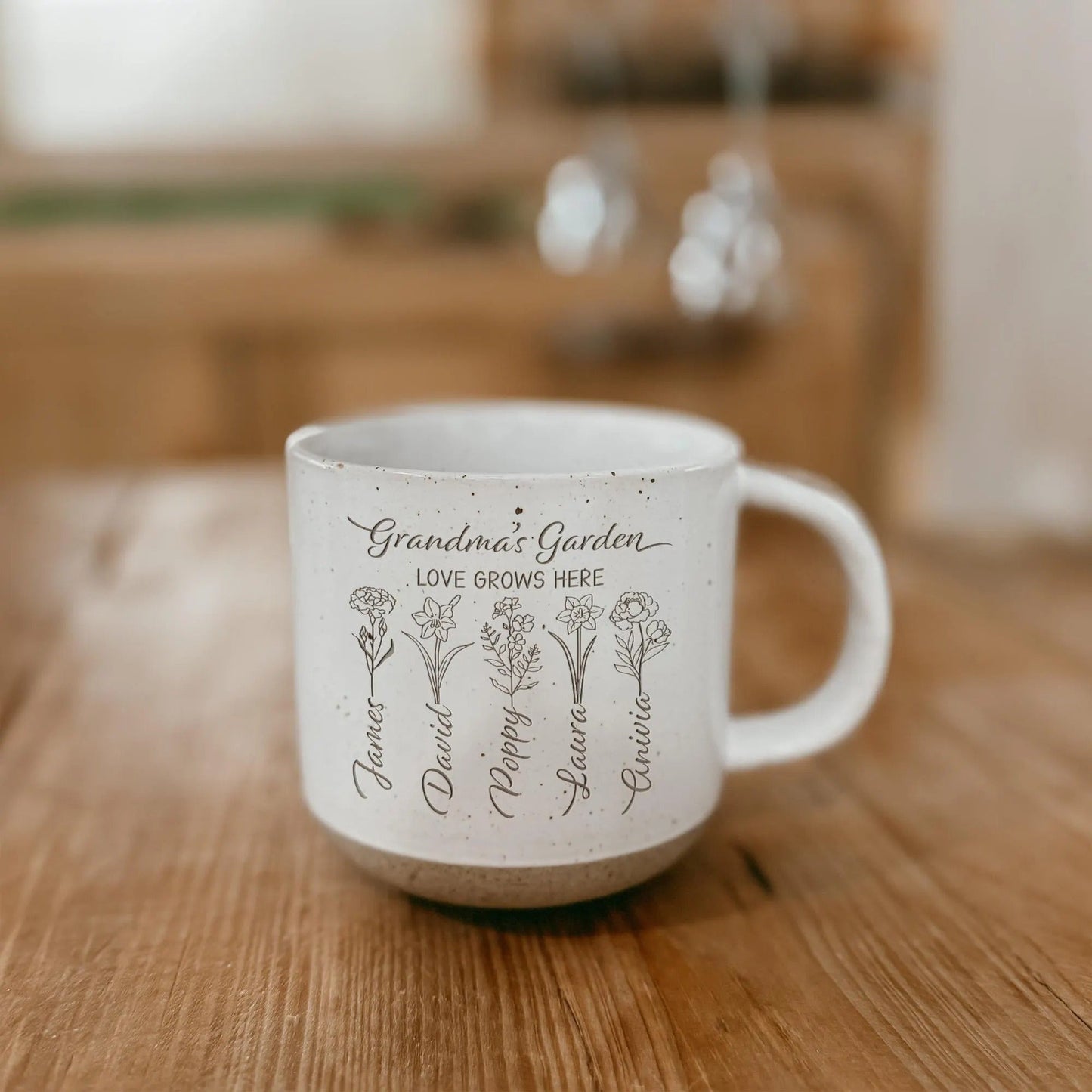 Personalized coffee mugs for grandma with birth month flower gift design