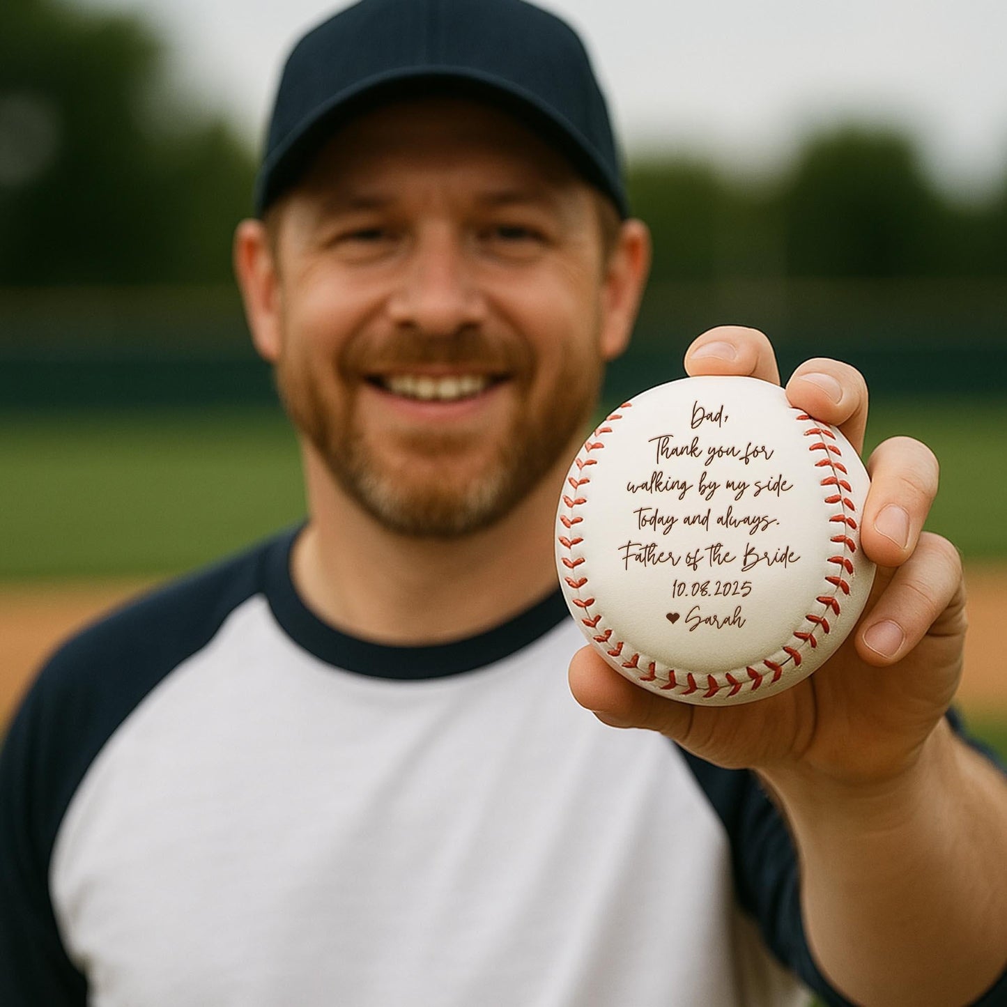 Wedding gift for dad from daughter captured in a personalized Father of the Bride baseball