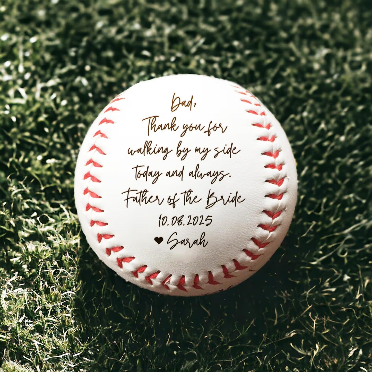 Unique father of the bride gifts with custom message on a wedding baseball