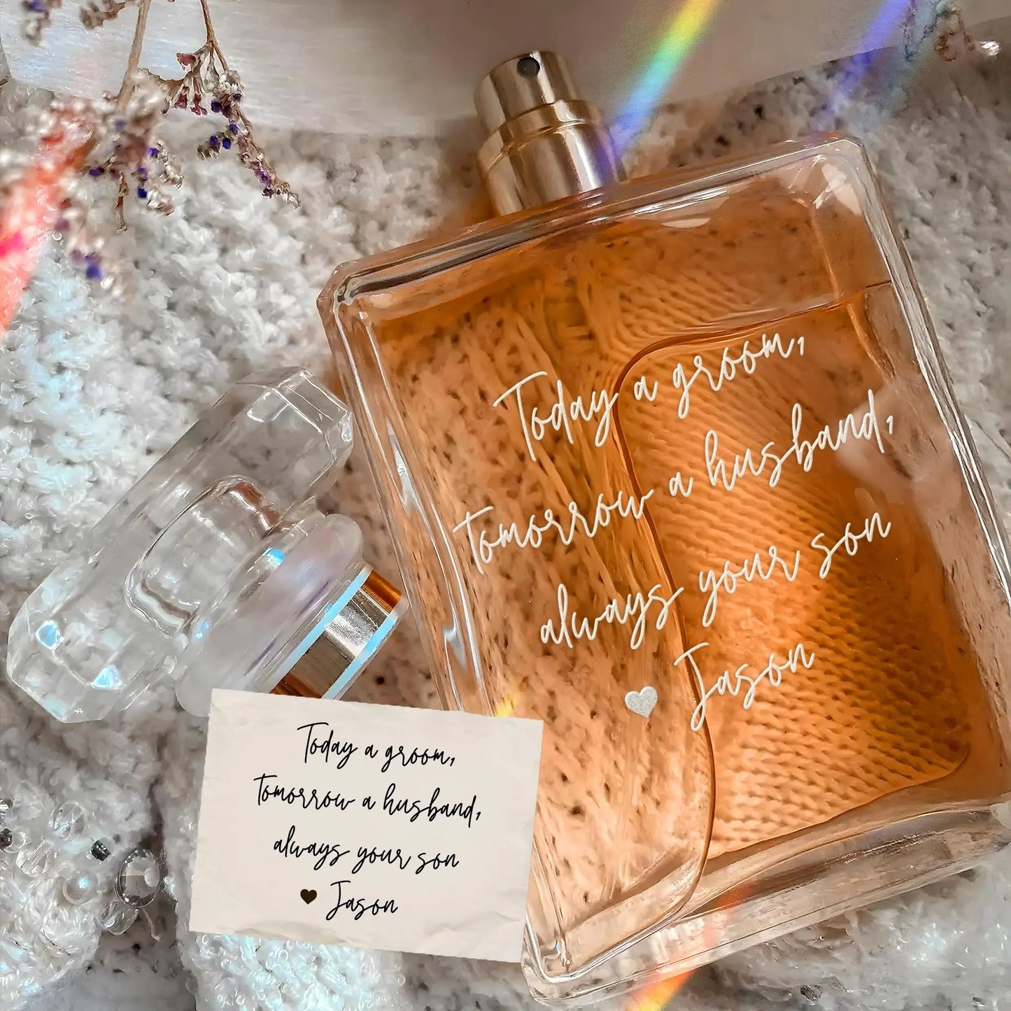 Unique Personalized Handwriting Glass Perfume Bottle for Mother of Groom ideal as wedding gifts for mom from son and family heirloom