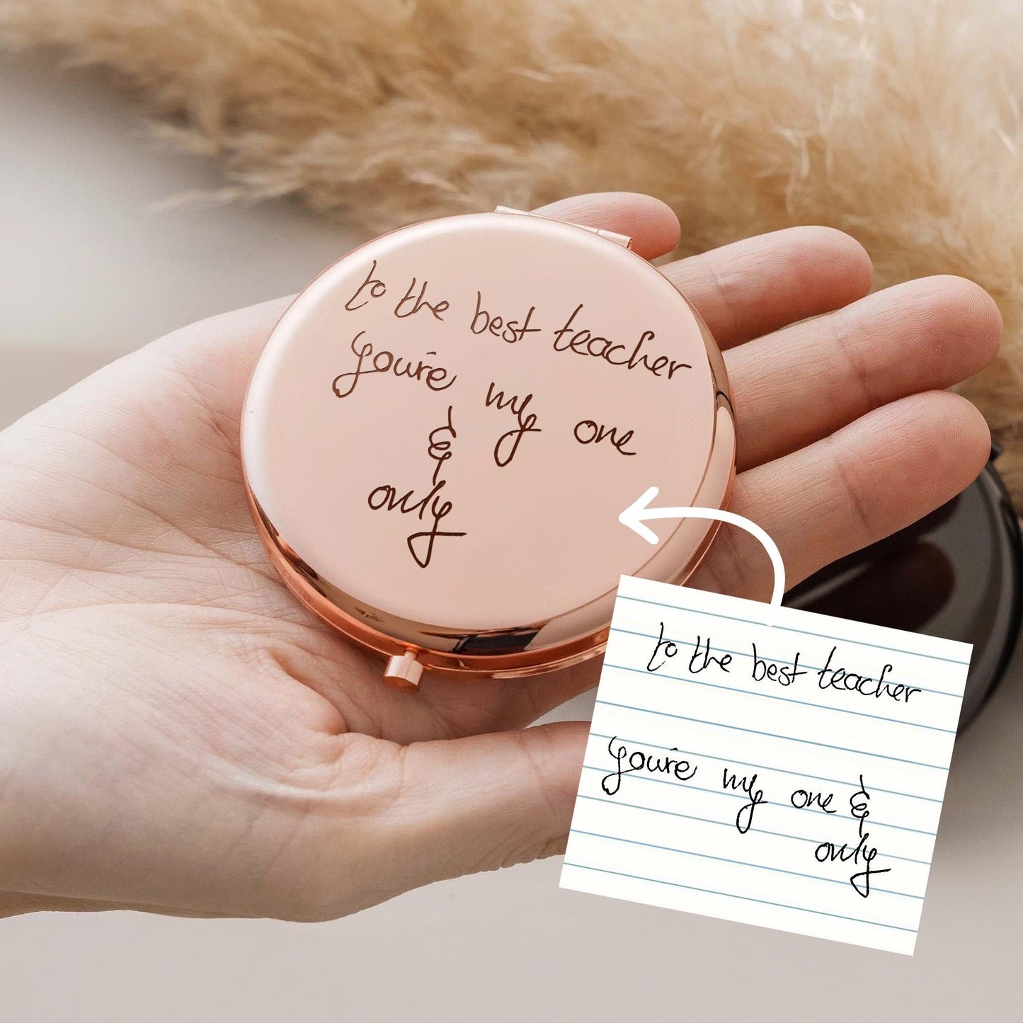 Mother of the bride gifts made special with personalized handwriting compact mirror
