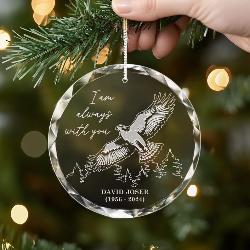 Delicate Personalized Hawk Memorial Glass Ornament created as in loving memory of ornaments
