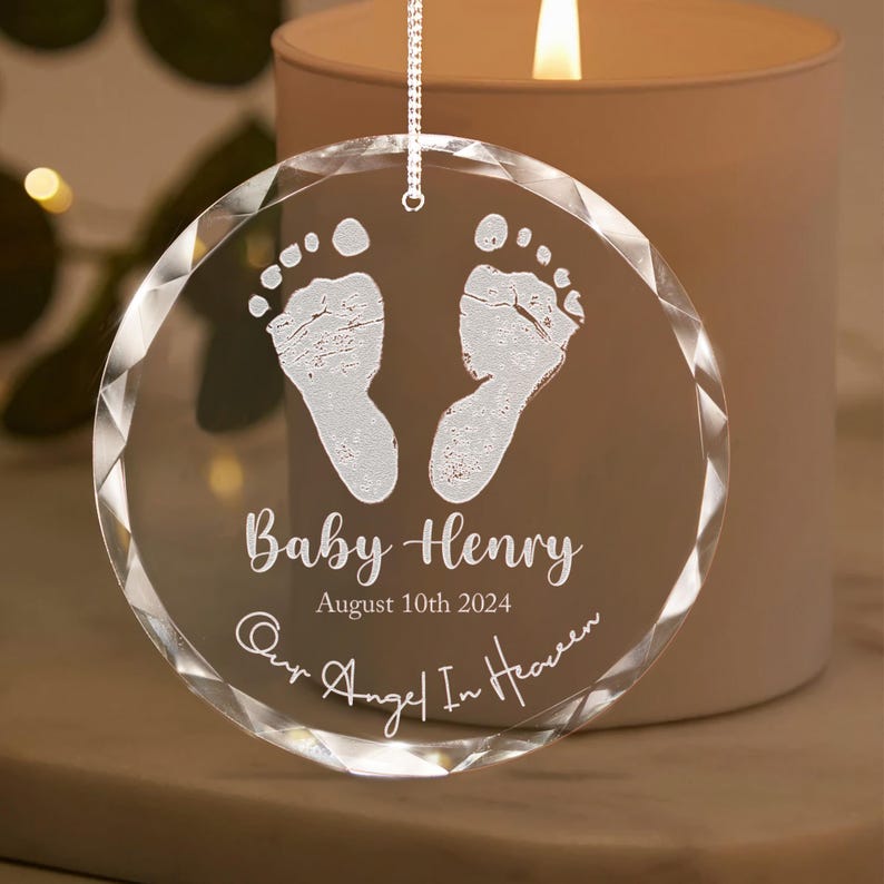 Custom Personalized Infant Loss Memorial Glass Ornament created as a meaningful ornament for lost loved one and sympathy gifts
