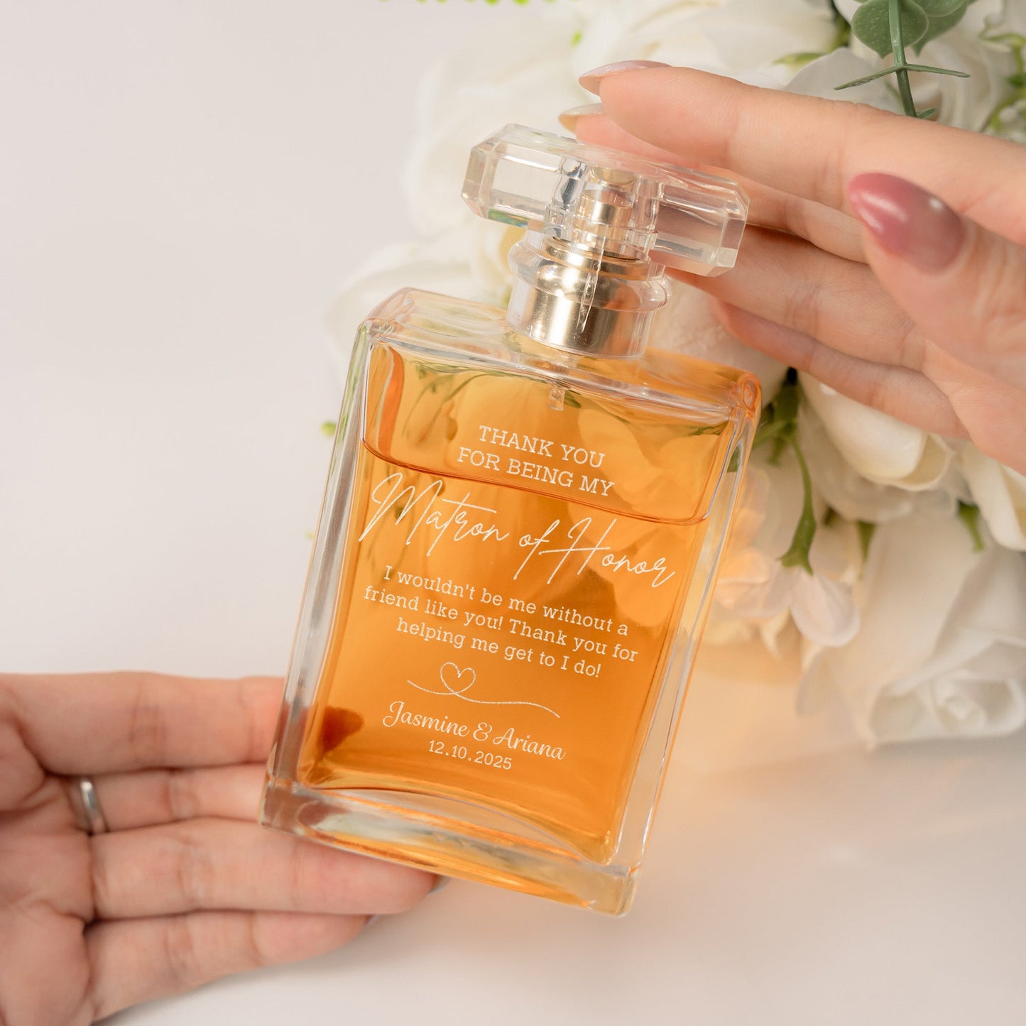Special Personalized Matron of Honor Glass Perfume Bottle suitable for matron of honor gifts and bridal party celebrations