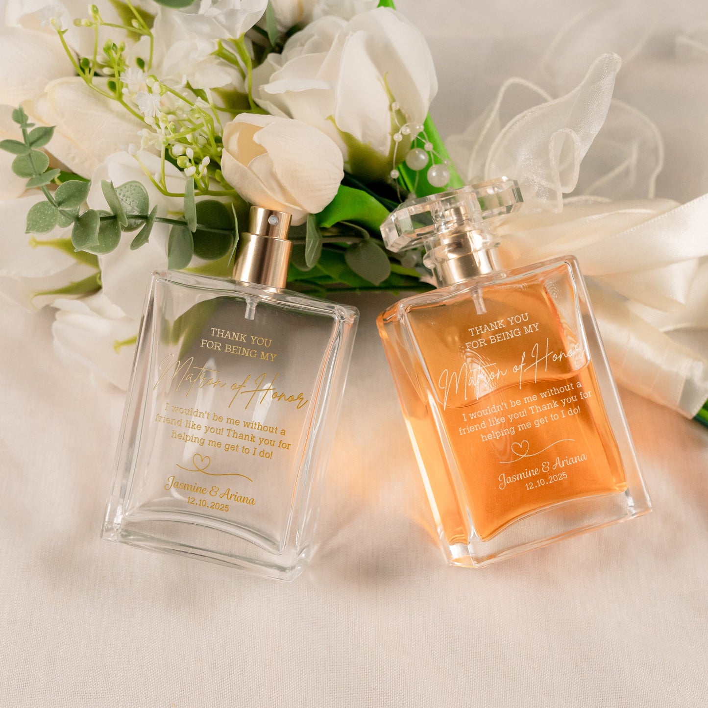 Custom Personalized Matron of Honor Glass Perfume Bottle perfect as thoughtful maid of honor gifts and wedding memento